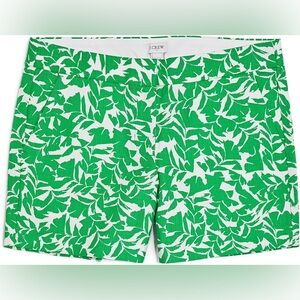 J. Crew Green and White Leaf-Print Jean Shorts